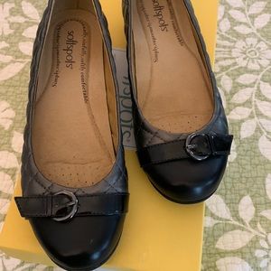 Black and pewter buckle detail flats